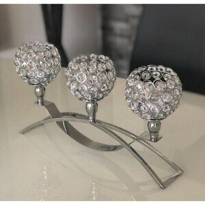 New 3 Arm Crystal Candle Stick Holders for Christmas Table Centerpiece, Silver